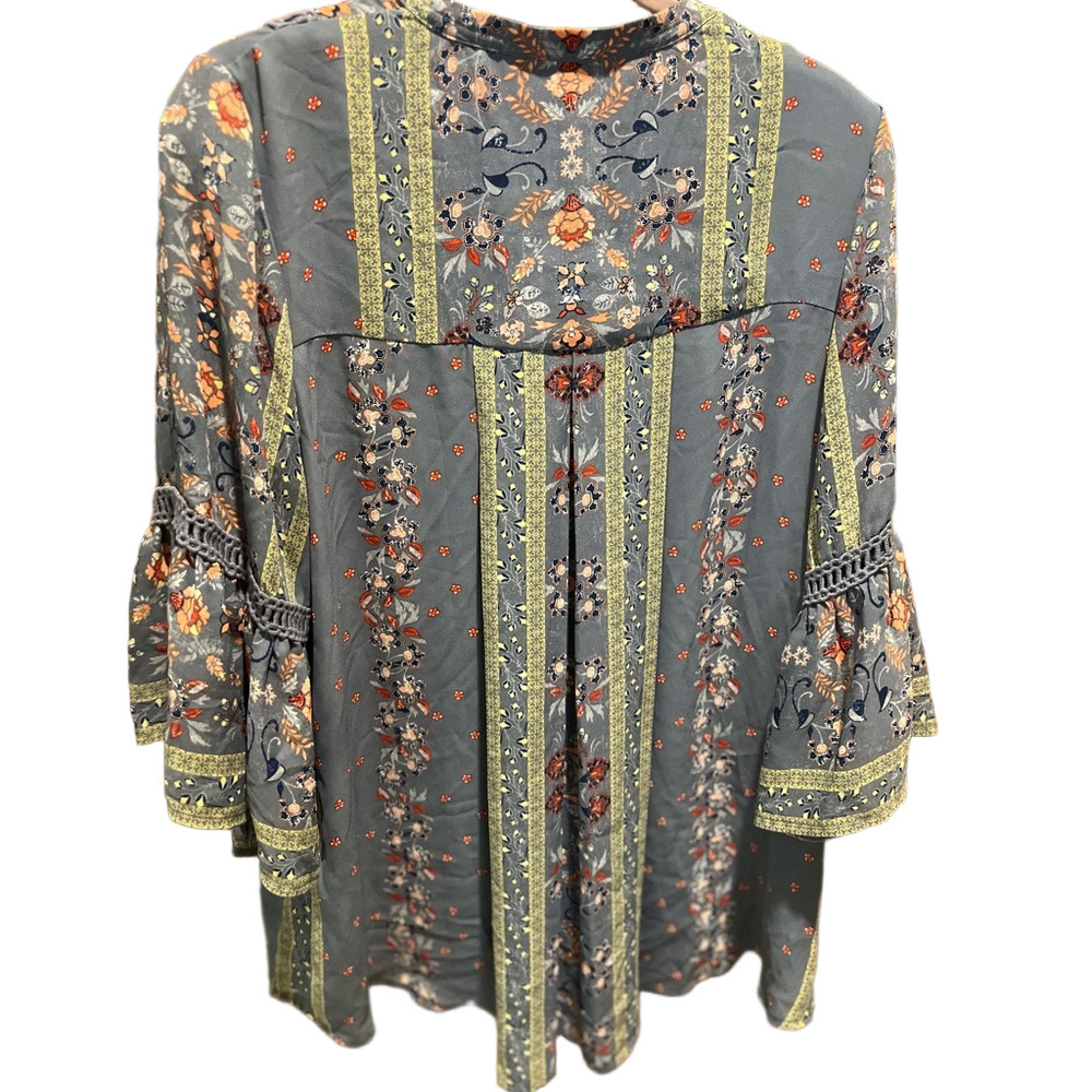 Knox Rose Blue Floral Boho Peasant Blouse - Picture 7 of 7